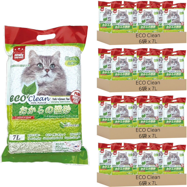 ECO Clean 豆腐貓砂, 24袋, 7L, 綠茶