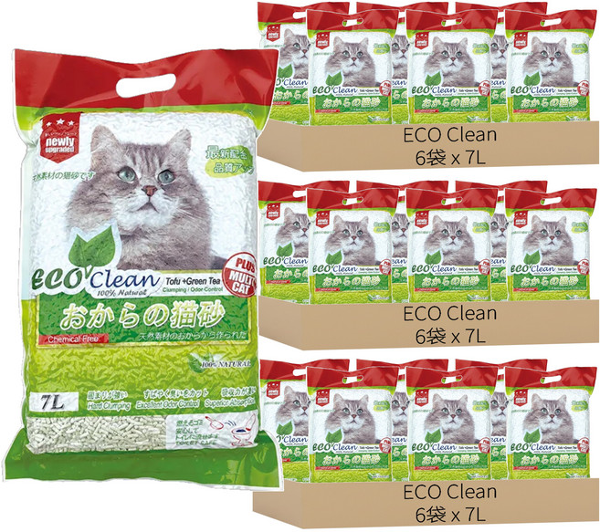 ECO Clean 豆腐貓砂, 18袋, 7L, 綠茶