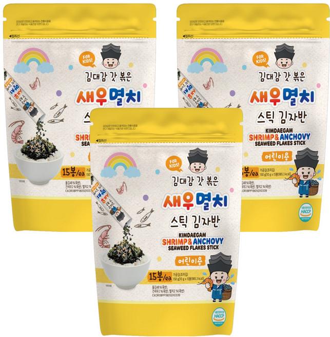 KIMDAEGAM 兒童海苔酥 蝦&鯷魚味, 150g, 3袋
