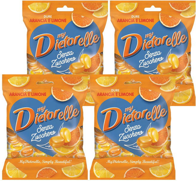 디에토렐레 무설탕 캔디 오렌지 레몬, 70g, 4개