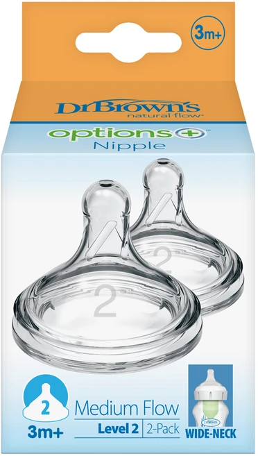 닥터브라운 와이드넥 옵션스 플러스 젖꼭지 2p, 2단계(3~6개월), 1개 - 쿠팡