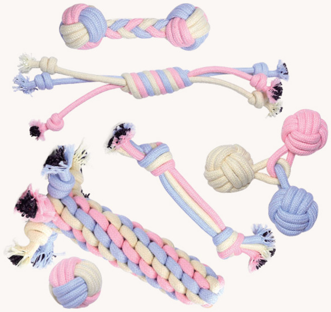 리스펫 강아지 파스텔러버 터그놀이 로프 장난감 6종 세트, 핑크 + 블루 + 옐로우, 1세트