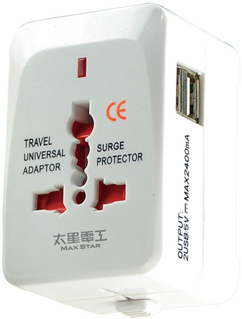 MAX STAR 太星電工 多國轉換旅行用插座 附2USB, 1個, 白色, 8.1cm