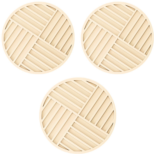 小麥購物 雙面矽膠隔熱墊 G755 93g, 條紋款 米白色, 3個