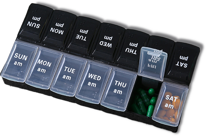 하비에 휴대용 요일별 알약 케이스 블랙, 1개