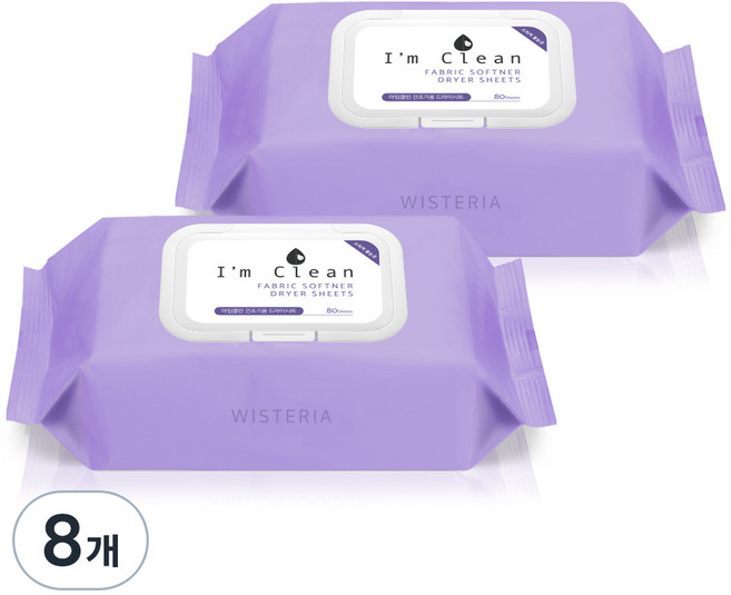 아임클린 건조기 시트 섬유유연제 위스테리아향, 80매, 8개