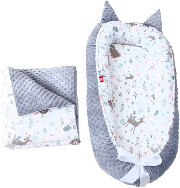 Kori Deer 可莉鹿 便攜式可折疊純棉多功能床中床 + 豆豆絨被子, 灰邊草原小鹿