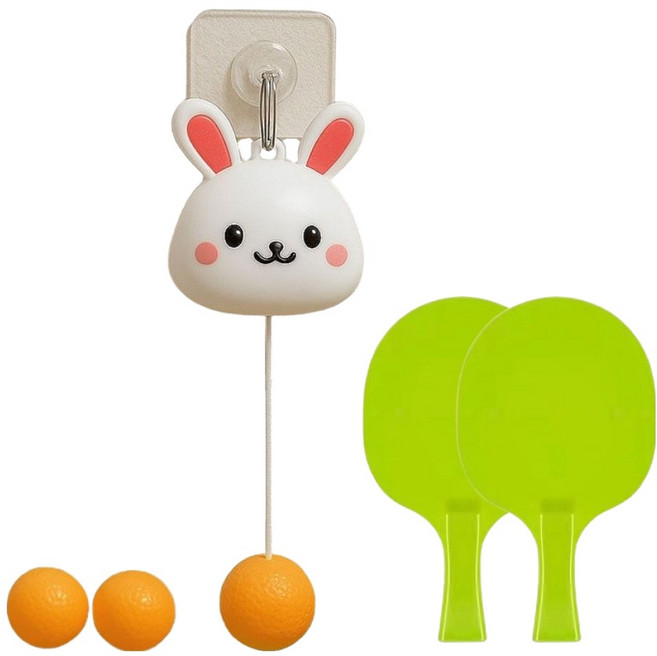 마샤투 혼자 실내 탁구 연습 라켓 2p + 공 3p + 리드줄 세트 토끼, 혼합색상, 1세트