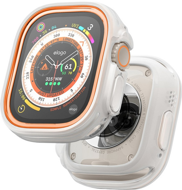 엘라고 애플워치 울트라 듀오 케이스 49mm, 반투명 + 오렌지, 1개