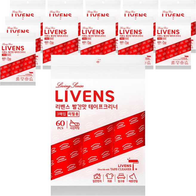 리벤스 펫용 빨간맛 사선컷팅 돌돌이 테이프크리너 리필 3p, 12세트