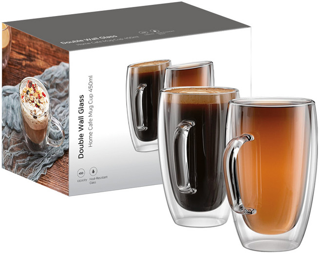 칼딘 더블 윌 글라스 머그컵 450ml, 2개