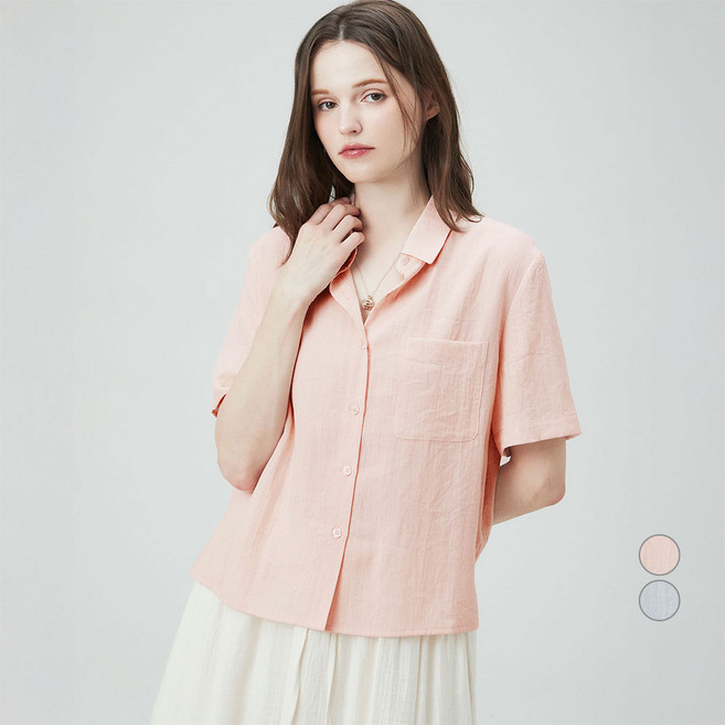 ELLEPARIS 여성용 에센셜 리넨 혼방 레귤러핏 반소매 셔츠