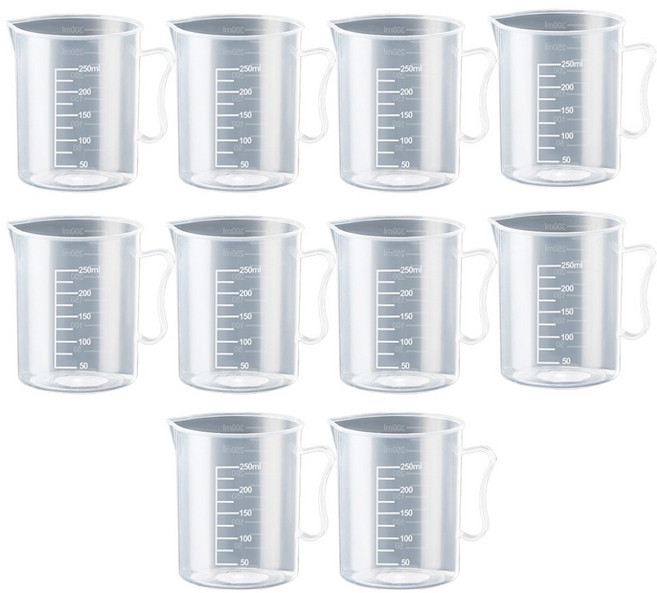 리빙메이커 BPAfree 다용도 튼튼한 플라스틱 계량컵 비커 250ml, 10개