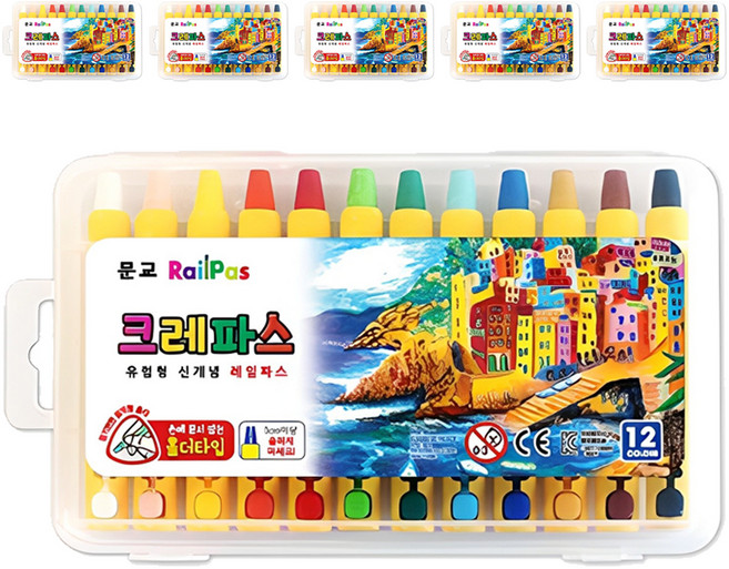 문교 레일 홀더형 크레파스 MRCO-12, 12색, 6개