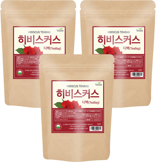 VOTEM 히비스커스 티백, 1.2g, 100개입, 3개