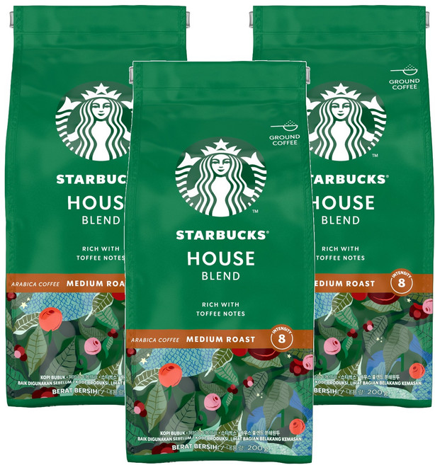스타벅스 하우스 블렌드 분쇄원두, 핸드드립, 200g, 3개
