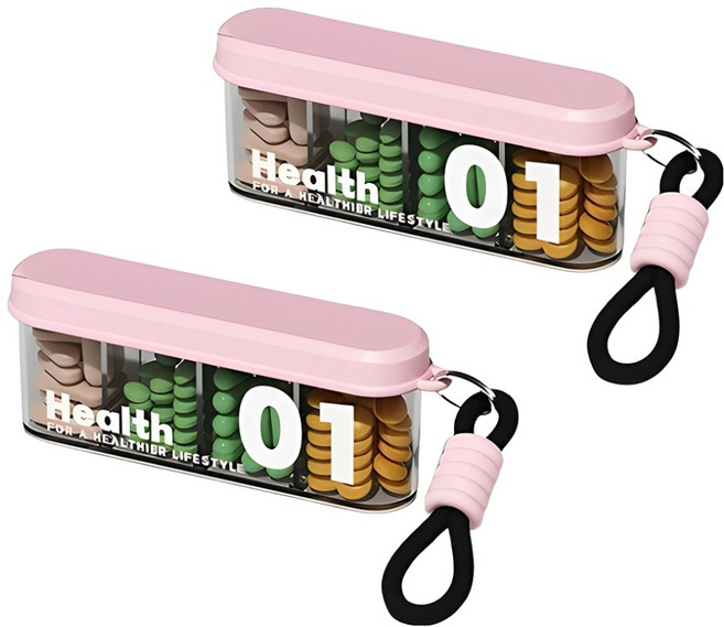 한봄누리 외출 여행 미니 약통 휴대용 칸막이 약 케이스 핑크, 2개