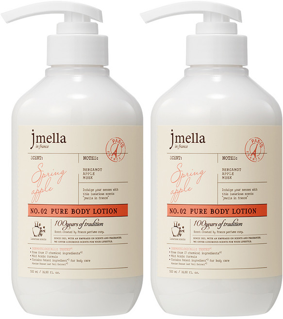 제이멜라 인 프랑스 퓨어 스프링 애플 바디 로션, 2개, 500ml