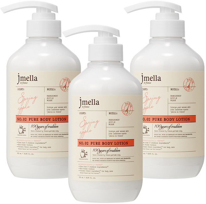제이멜라 인 프랑스 퓨어 스프링 애플 바디 로션, 3개, 500ml
