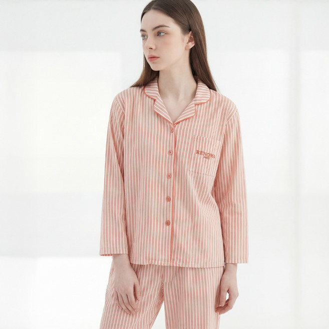 레노마 여성용 스트라이프 밍크 스판 9부 잠옷 상하의 세트