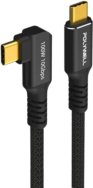 POLYWELL 寶利威爾 黑金剛 彎頭USB3.2 Gen2 10G 100W Type-C 高速傳輸充電線, 2m, PW15-W45-M832, 1條