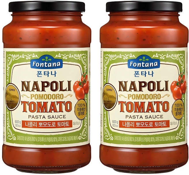 폰타나 나폴리 뽀모도로 토마토 파스타소스, 600g, 2개
