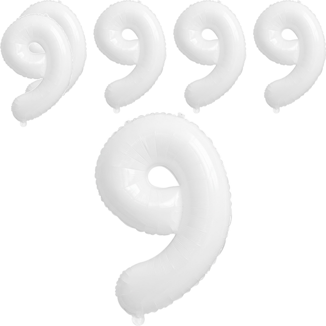數字氣球 9 32吋, 白色, 6個