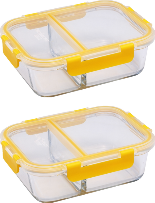 Corelle Brands 康寧餐具 Eco Divided 可拆扣分隔玻璃保鮮盒 1050ml, 容器 + 蓋子, 2個