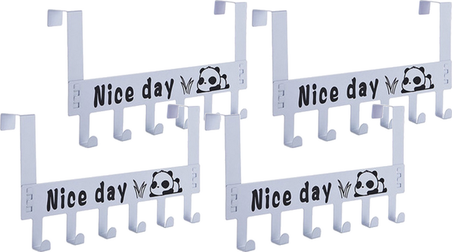 咪咪購物 門後掛鉤六鉤 熊貓款, 白色, 4個