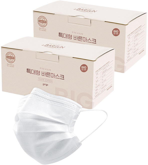 고르고 바른 마스크 성인용 특대형, 50매입, 2개, 화이트