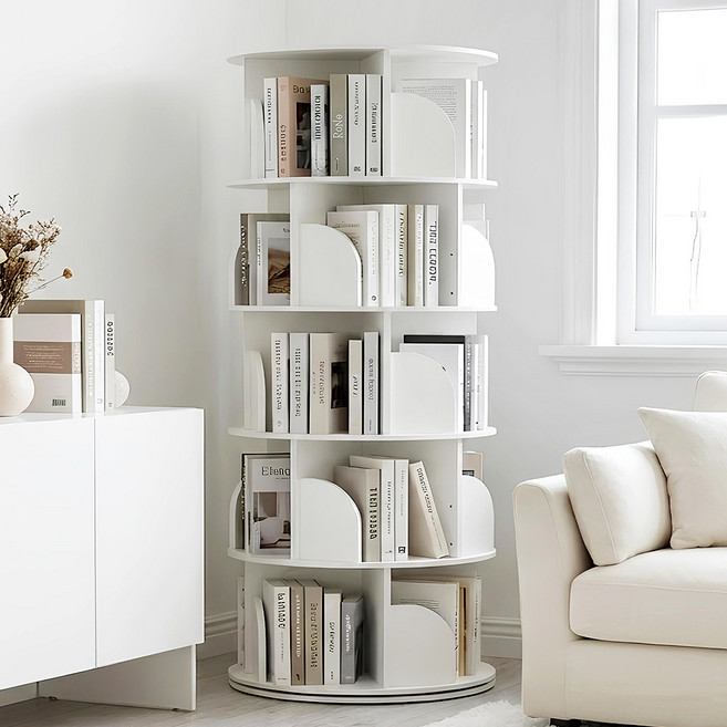 코멧 회전 원형 책장, 화이트, 5단