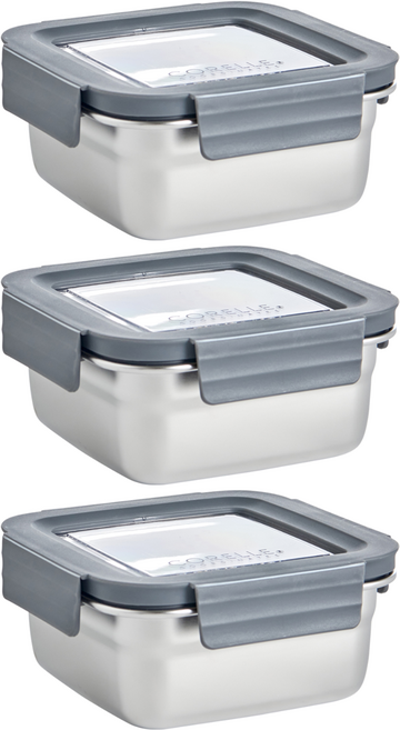 코렐코디네이츠 스텐 밀폐용기 정사각 중 680ml, 3개, 단품