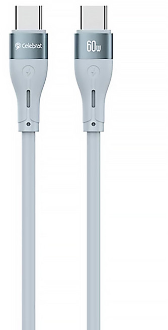 Celebrat Type-C-Type-C 充電傳輸線 60W, 1m, 灰色, 1條