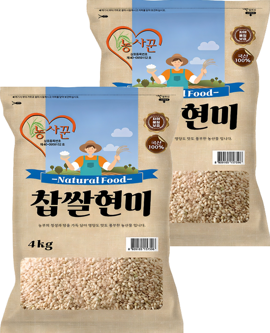 농사꾼 찹쌀현미 찰현미, 4kg, 2개