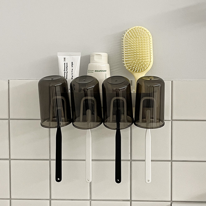 리빙공감 무타공 칫솔꽂이 면도기 치약 걸이 + 양치컵 세트 4구, 화이트, 1개