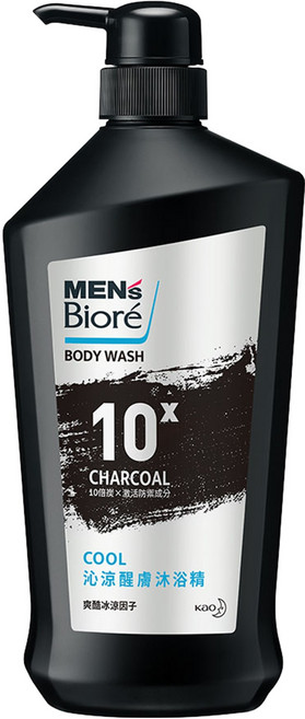 MEN's Biore 台灣公司貨 沁涼醒膚沐浴精 10倍炭 男性專用, 750g, 1瓶