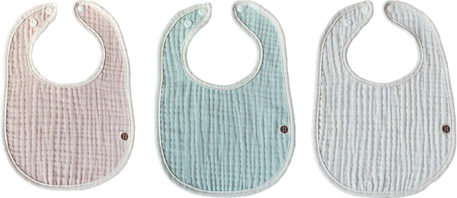 BUNNIE BLOSSOM 紗布圍兜組 100%紗布棉 適用年齡0-36個月, 米色+粉色+藍色, 3件, 1組