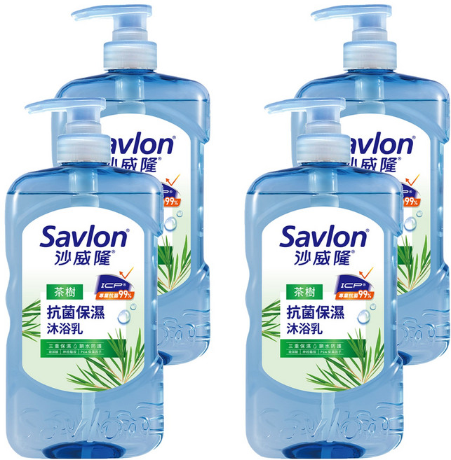 Savlon 沙威隆 台灣公司貨 抗菌保濕沐浴乳 茶樹, 850g, 4瓶
