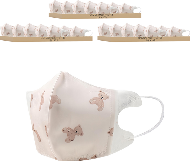 Only One Mask 一心一罩 童年復古熊-幼幼, 10入, 3包, 熊 淺粉紅色