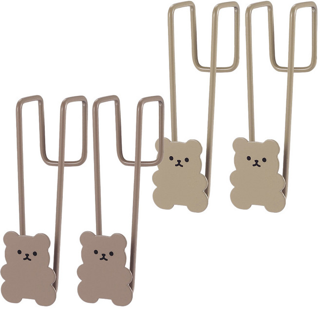 한봄누리 곰돌이 싱크도어 문틈 수납 걸이 2종 x 2p 세트, 진베이지, 연갈색, 1세트
