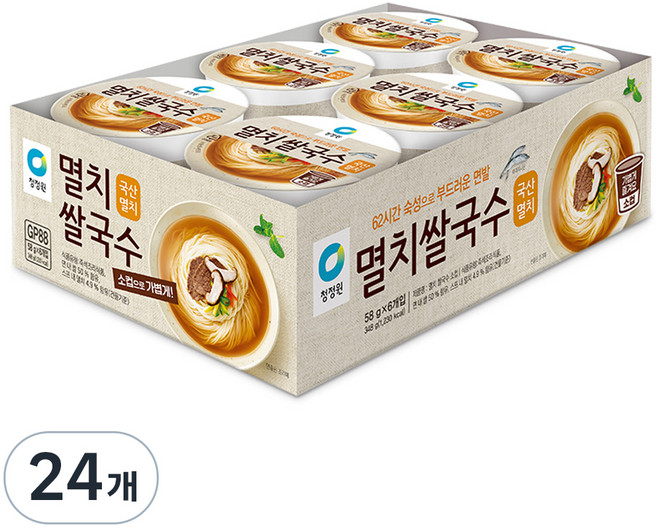 청정원 멸치 쌀국수 소컵, 58g, 24개