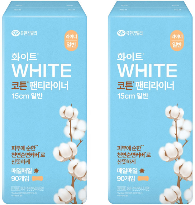 화이트 코튼 팬티라이너, 일반, 90개입, 2개