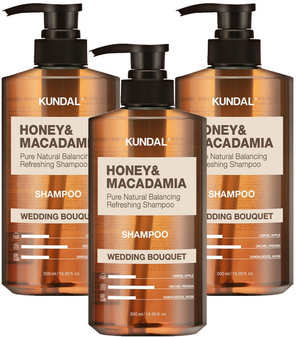 쿤달 허니 앤드 마카다미아 네이처 샴푸 웨딩부케향, 500ml, 3개