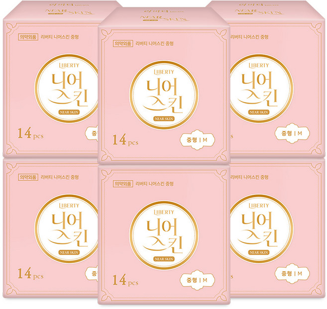 리버티오가네이처 니어스킨 생리대 날개형, 중형, 14개입, 6개