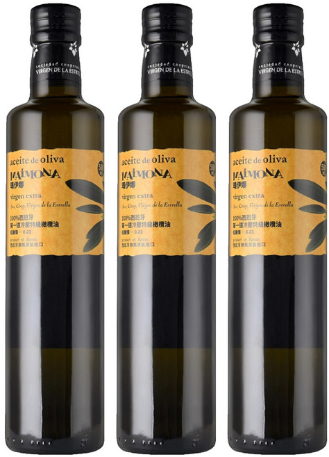 MAiMONA 瑪伊娜 嚴選100%冷壓初榨特級橄欖油, 500ml, 3瓶
