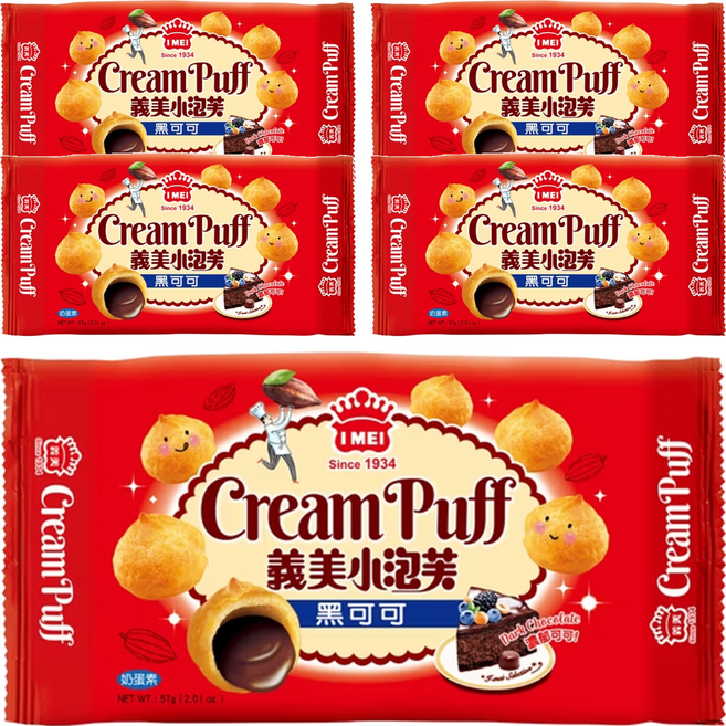 義美 小泡芙 黑可可, 57g, 5盒