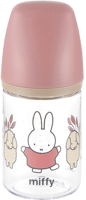 Richell 利其爾 寬口奶瓶 160ml 輕巧耐用 360度飲用 一體式奶嘴, Miffy 米非 粉色, 1個