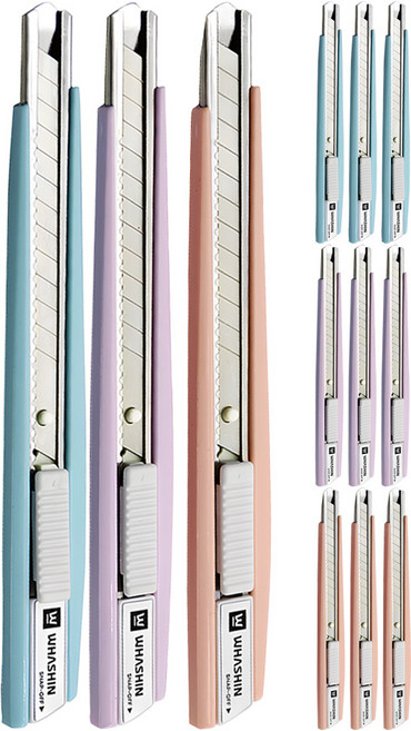 화신 215 커터칼 KN-215P3 소 9mm 3개입, 블루 + 퍼플 + 피치, 4세트