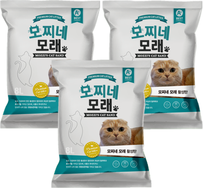 모찌네 응고형 고양이 모래, 8L, 3개, 활성탄