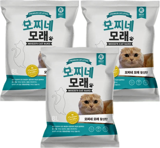 모찌네 응고형 고양이 모래, 8L, 3개, 활성탄 - 쿠팡